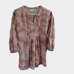 Chico's pullover blouse top camo inspire tiedye look pinpleat button yoke size 3